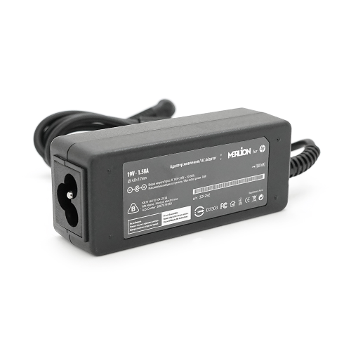 Блок живлення MERLION для ноутбукa HP 19V 1.58A (30 Вт) штекер 4,0 * 1,7 мм, довжина 0,9 м + кабель живлення