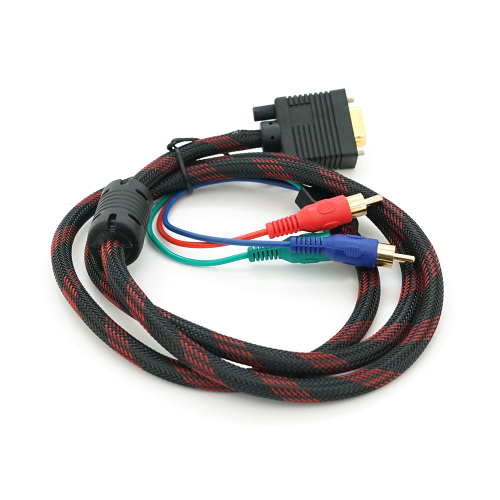 Кабель VGA (тато)-3RCA (тато) 1.5m, Black / Red, обплетення, пакет
