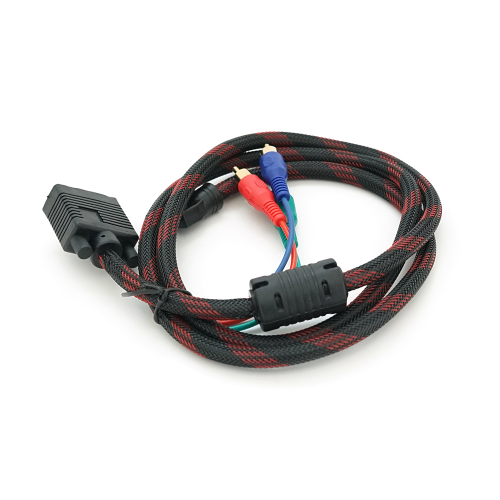 Кабель VGA (тато)-3RCA (тато) 1.5m, Black / Red, обплетення, пакет