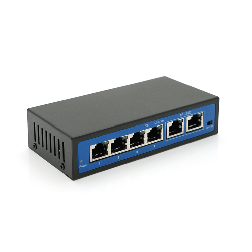 Комутатор POE 48V з 4 портами POE 100Мбіт + 2 порт Ethernet (UP-Link) 100Мбіт, корпус - метал, Black, БП у комплекті, Q18