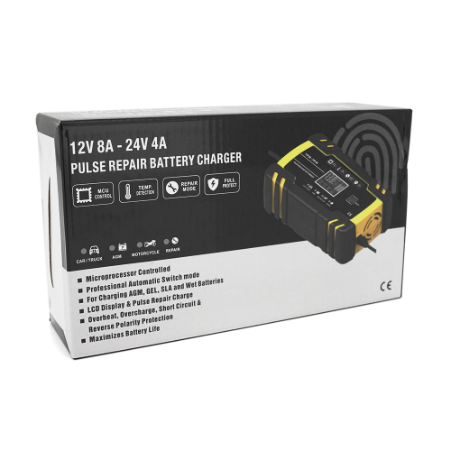 Автоматичний ЗП для акумулятора 12V / 24V (MF, WET, AGM, GEL), FBC122408D, 100-240V, DC 13.8 / 27.6V, Струм заряду 12V / 8A 24V / 4A, LCD, крокодили в комплекті