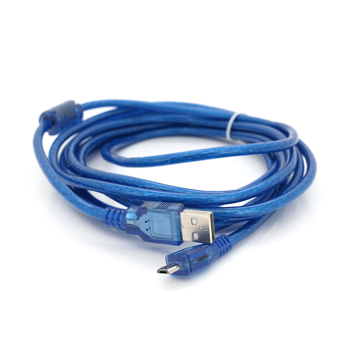 Кабель USB 2.0 (AM / Miсro 5 pin) 3м, прозорий синій, Пакет