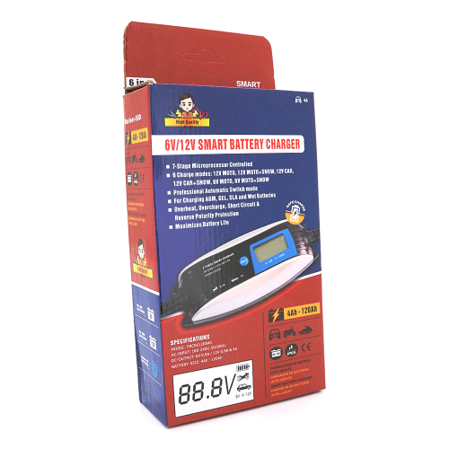 Автоматичне ЗУ для акумулятора Foxsur FBC061200840 6 / 12V,100-240V,4A, LCD, клемми (AGM / GEL / Lead)