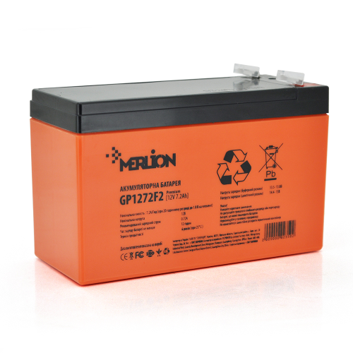 Акумуляторна батарея MERLION AGM GP1272F2 PREMIUM 12 V 7,2 Ah ( 150 x 65 x 95 (100) ) Orange Q10 / 420
