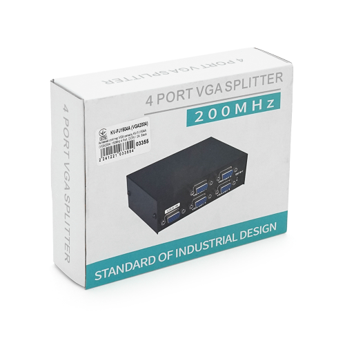 Активний спліттер VGA сигналу KV-FJ1504A (VGA2004) 150MHz 4 Port, DC5V / 2A, Black