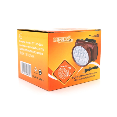 Ліхтарик LX-1898, 13*LED, 2 режими, корпус-пластик, вбудований акумулятор + кабель живлення від мережі, лінза 70*55мм, BOX