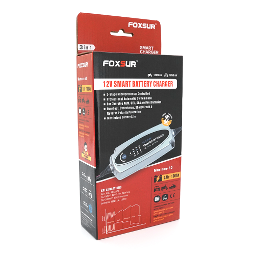 Автоматичне ЗУ для акумулятора Foxsur FBC1236 6V / 12V, 100-240V, 0,2-10A, клем (AGM / GEL / Lead)