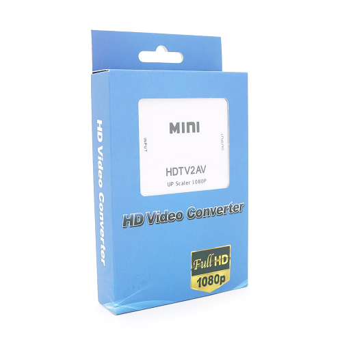 Конвертер Mini, HDMI to AV, ВИХІД 3RCA (мама) на ВХІД HDMI (мама), 720P / 1080P, White, BOX