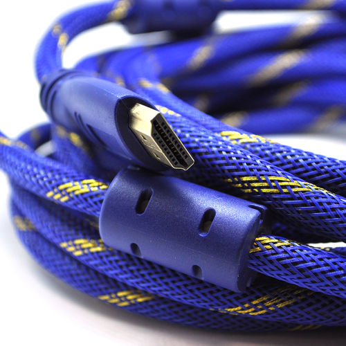 Кабель HDMI-HDMI 10m, v1.4, OD-8.0mm, 2 фільтра, обплетення, круглий Blue / Gold, коннектор Blue-yellow, (Пакет) Q40
