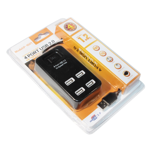 Хаб USB 2.0 4 порти, Black, 480Mbts живлення від USB, з вимикачем, Blister Q100