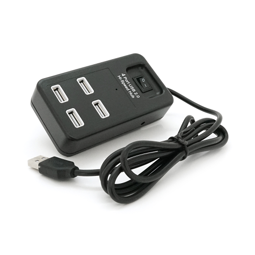 Хаб USB 2.0 4 порти, Black, 480Mbts живлення від USB, з вимикачем, Blister Q100