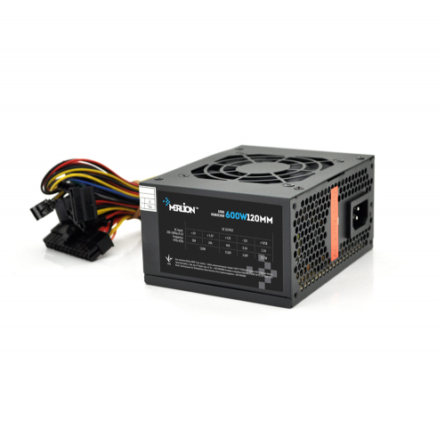 Блок живлення Merlion 600W 12cm Black + кабель живлення, 10шт в коробці, ОЕМ