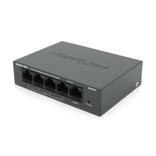 Комутатор POE 48V Mercury MS05CP 4 порти POE+1 порт Ethernet (Uplink ) 10 / 100 Мбіт / сек, БП в комплекті + перехідник