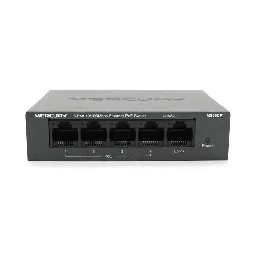 Комутатор POE 48V Mercury MS05CP 4 порти POE+1 порт Ethernet (Uplink ) 10 / 100 Мбіт / сек, БП в комплекті + перехідник