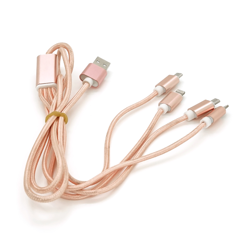 Кабель USB 2.0 DATA CABLE 2Lightning / 2microUSB, 1.0м, круглий, Pink, Box