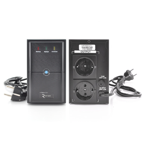 ДБЖ Ritar E-RTM500 (300W) ELF-L, LED, AVR, 2st, 2xSCHUKO socket, 1x12V7Ah, metal Case. Q4 (365*130*210) 4,8 кг (310*85*140)