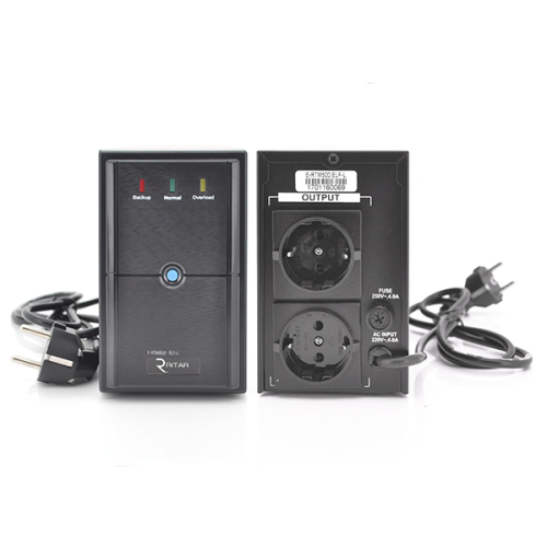ДБЖ Ritar E-RTM650 (390W) ELF-L, LED, AVR, 2st, 2xSCHUKO socket, 1x12V7Ah, metal Case Q4 (370*130*210) 4,8 кг (310*85*140)