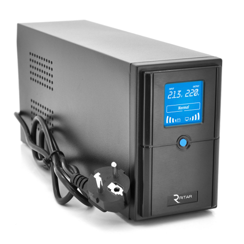 ДБЖ Ritar E-RTM800 (480W) ELF-D, LCD, AVR, 2st, 2xSCHUKO socket, 1x12V9Ah, metal Case. Q4 (370*130*210) 5,8кг (310*85*140)