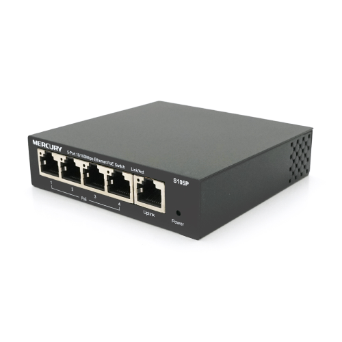 Комутатор POE 48V Mercury S105P 48V 5 портів Ethernet 10 / 100 Мбіт / сек, БП в комплекті, BOX Q200