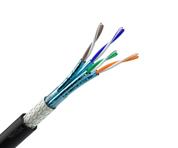 Кабель для внешней прокладки OK-Net КПпПО-ВПЭ (1000) S/FTP, CAT 7A, 4х2х0,58, бухта 500м (7935107)