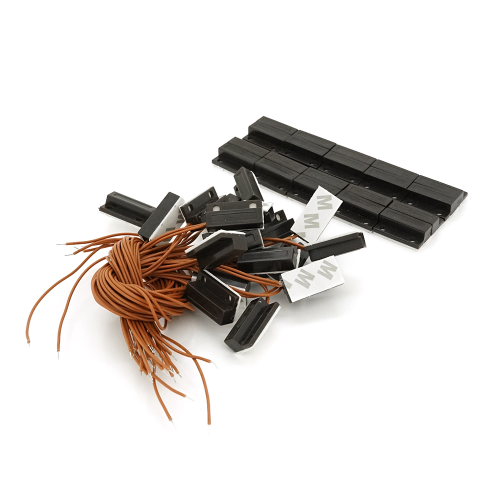 Датчик магнітоконтактний з проводом 30 см MC-38, 27*14*8 мм, контакт NO. пластик, чорний, під саморіз, липучка + самонарізи, 20 штук в упаковці, ціна за упаковку