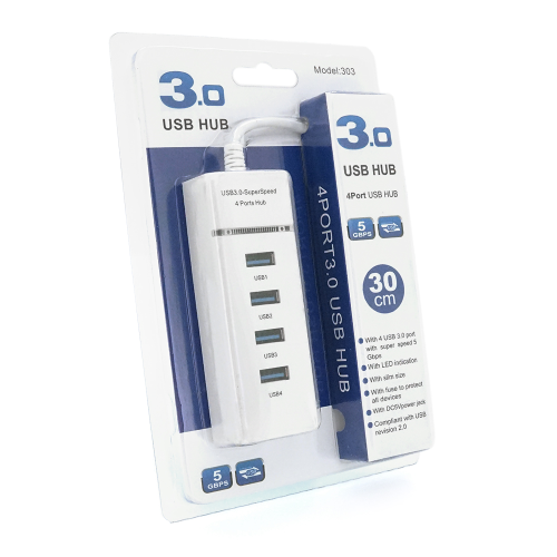Хаб USB 3.0 алюмінієвий, 4порта, 20 см, Пакет