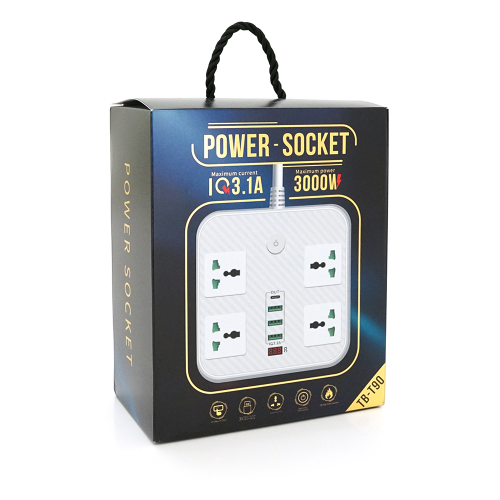 Мережевий фільтр ТВ-Т90, 4 розетки + 3 USB, 2 м, перетин 3х0, 75мм, 3000W, White, Box