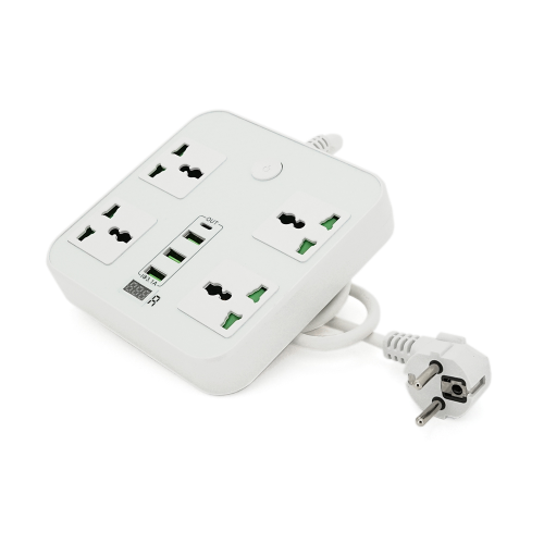 Мережевий фільтр ТВ-Т90, 4 розетки + 3 USB, 2 м, перетин 3х0, 75мм, 3000W, White, Box