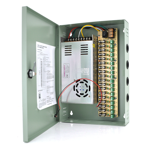 Імпульсний блок живлення 12V-30A / 18CH в боксі з замком перфорований, 18-ти канальний, Q14