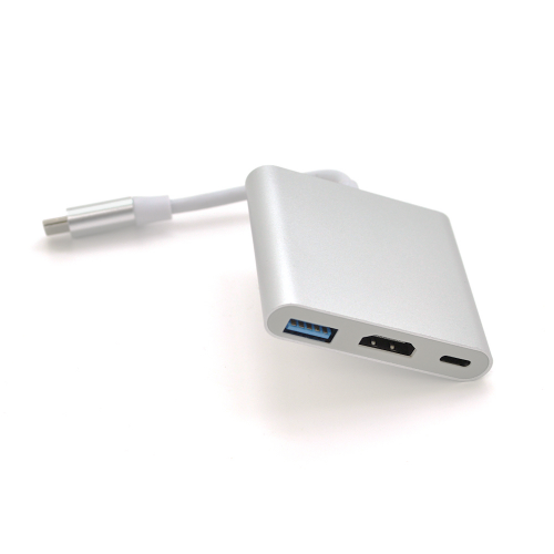 Конвертер Type-C (тато) на HDMI (мама) + USB 3.0 (мама) + Type-C (мама) 10cm, Silver, 4K / 2K Пакет