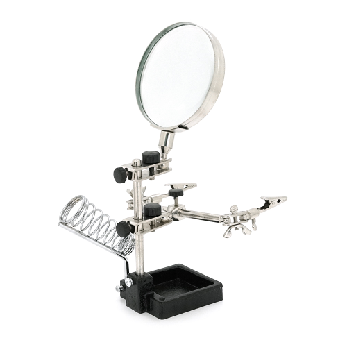 Паяльний тримач &amp;quot;третя рука&amp;quot; JM-508. Лінза &amp;Oslash;90 мм. Збільшення 3X. 2 гнучкі тримачі із затискачами. Металева основа. Box