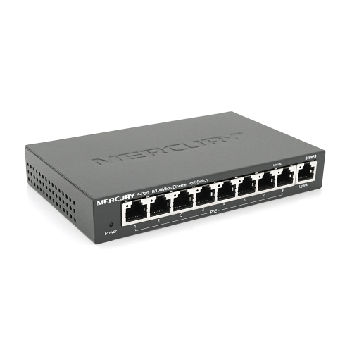Комутатор POE 48V Mercury S109PS 8 портів POE + 1 порт Ethernet (Uplink) 10 / 100 Мбіт / сек, БП в комплекті, BOX Q200 (258 * 196 * 66) 0,72 кг (158 * 99 * 25)