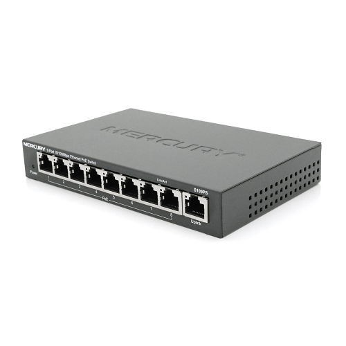 Комутатор POE 48V Mercury S109PS 8 портів POE + 1 порт Ethernet (Uplink) 10 / 100 Мбіт / сек, БП в комплекті, BOX Q200 (258 * 196 * 66) 0,72 кг (158 * 99 * 25)