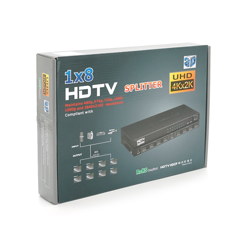 Активний HDMI сплітер 1=&amp;gt;8 порту, 3D, 1080Р, 4Kx2K, 1,4 версія, DC5V / 2A Q20, Box