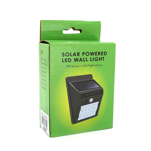 Вуличний ліхтар з сонячною панеллю 20 SMD LED, датчик руху, датчик освітленості, кріплення на стіну, Black, BOX