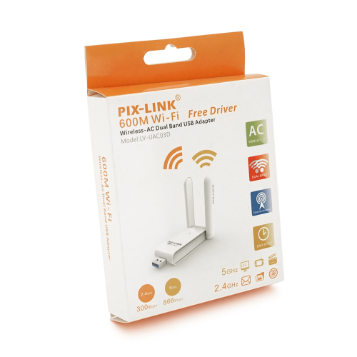 Бездротовий мережевий адаптер Wi-Fi-USB Merlion LV-UAC03D,RTL8811CU, з 2-ма антенами 10см,802.11bgn ,600MB,2.4 GHz,Blister