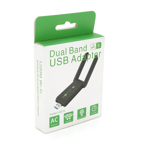 Бездротовий мережевий адаптер Wi-Fi-USB3.0 Merlion LV-UAC15,RTL8812BU, з 2-ма антенами 10см,802.11bgn, 1200MB,2.4 GHz,Blister