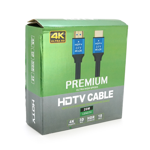 Кабель Merlion HDMI-HDMI 4Kx2K Ultra HD, 20.0m, v2,0, круглий Black, коннектор Blue, Blister-box, Q10