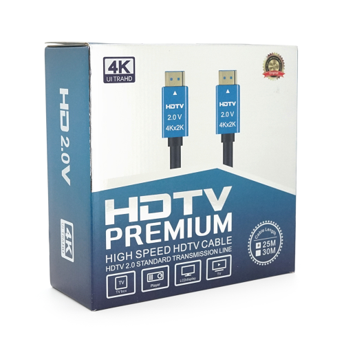 Кабель Merlion HDMI-HDMI 4Kx2K Ultra HD, 25.0m, v2,0, круглий Black, коннектор Blue, Blister-box, Q10
