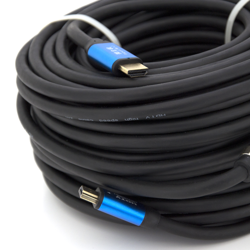 Кабель Merlion HDMI-HDMI 4Kx2K Ultra HD, 30.0m, v2,0, круглий Black, коннектор Blue, Blister-box, Q10