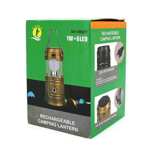 Лампа-ліхтар SH-5800T, 6+1LED, 1+1режим, корпус-алюміній, ударостійкий, 220V+Solar, вбудований аккум 800mAh, Mix Color, BOX