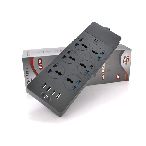 Мережевий фільтр ТВ-Т12, 6 розеток + 4 USB, 2 м, перетин 3х0,75мм, 3000W, Black, Box