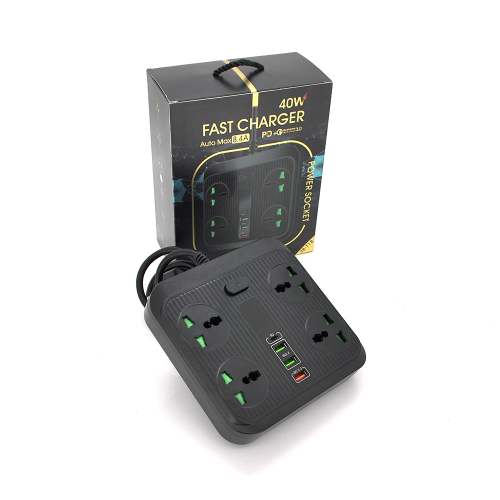 Мережевий фільтр TB-Т18, 4 розетки + 2 USB + PD, 2 м, перетин 3х0,75мм, 3000W, Black, Box