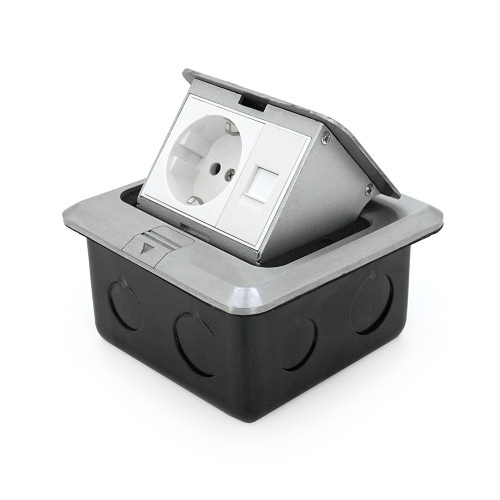 Розетка універсальна + 1 Shuko + 1RJ-45 висувна із заземленням J02L, Input: AC 100-250V 13A, White