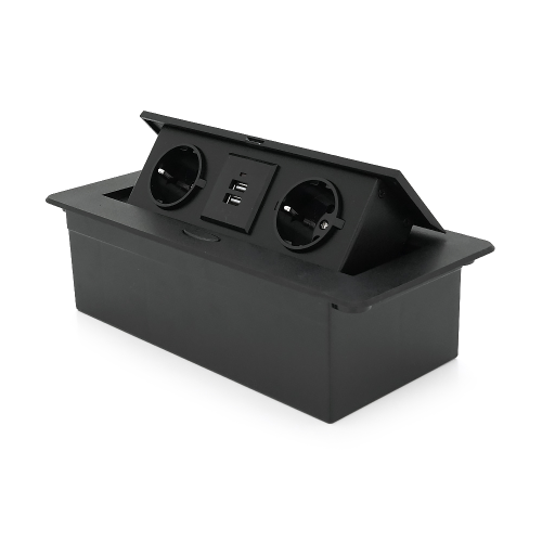 Розетка для підлоги висувна із заземленням J29L, дві розетки + 2 * USB, Input: AC 100-250V 16A, Black