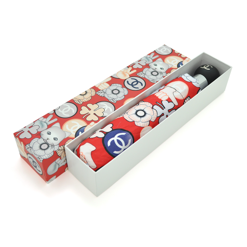 Парасолька жіноча Chanel Kitten автоматический, D-116см, захист від сонця, UV (99%), захист від дощу, каркас - Al+Fe, White-red