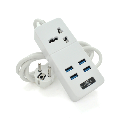 Мережевий фільтр ТВ-Т06, 1 розетка + 4 USB, 2 м, перетин 3х0,75мм, 2500W, White, Box