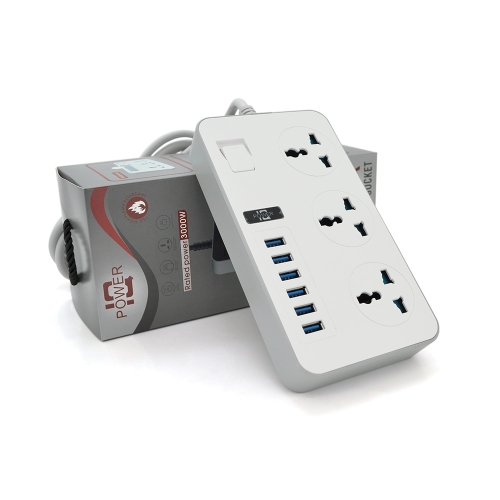 Мережевий фільтр ТВ-Т09, 3 розетки + 6 USB, 2 м, перетин 3х0,75мм, 3000W, White-grey, Box