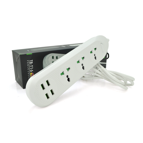 Мережевий фільтр ТВ-Т16mini, 3 розетки + 4 USB, 2 м, перетин 3х0, 75мм, 3000W, White, Box