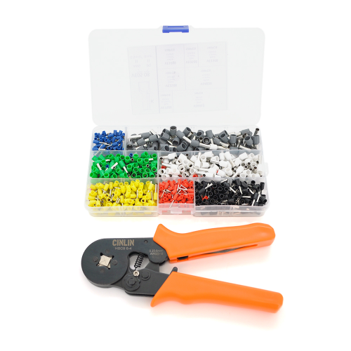 Крімпер CINLINELE HCS8 6-4 для обтиску кабельного накінечника, orange + набір кабельних наконечників (VE0508, VE7508, VE1008, VE1508, VE2508, VE4009,VE6102)